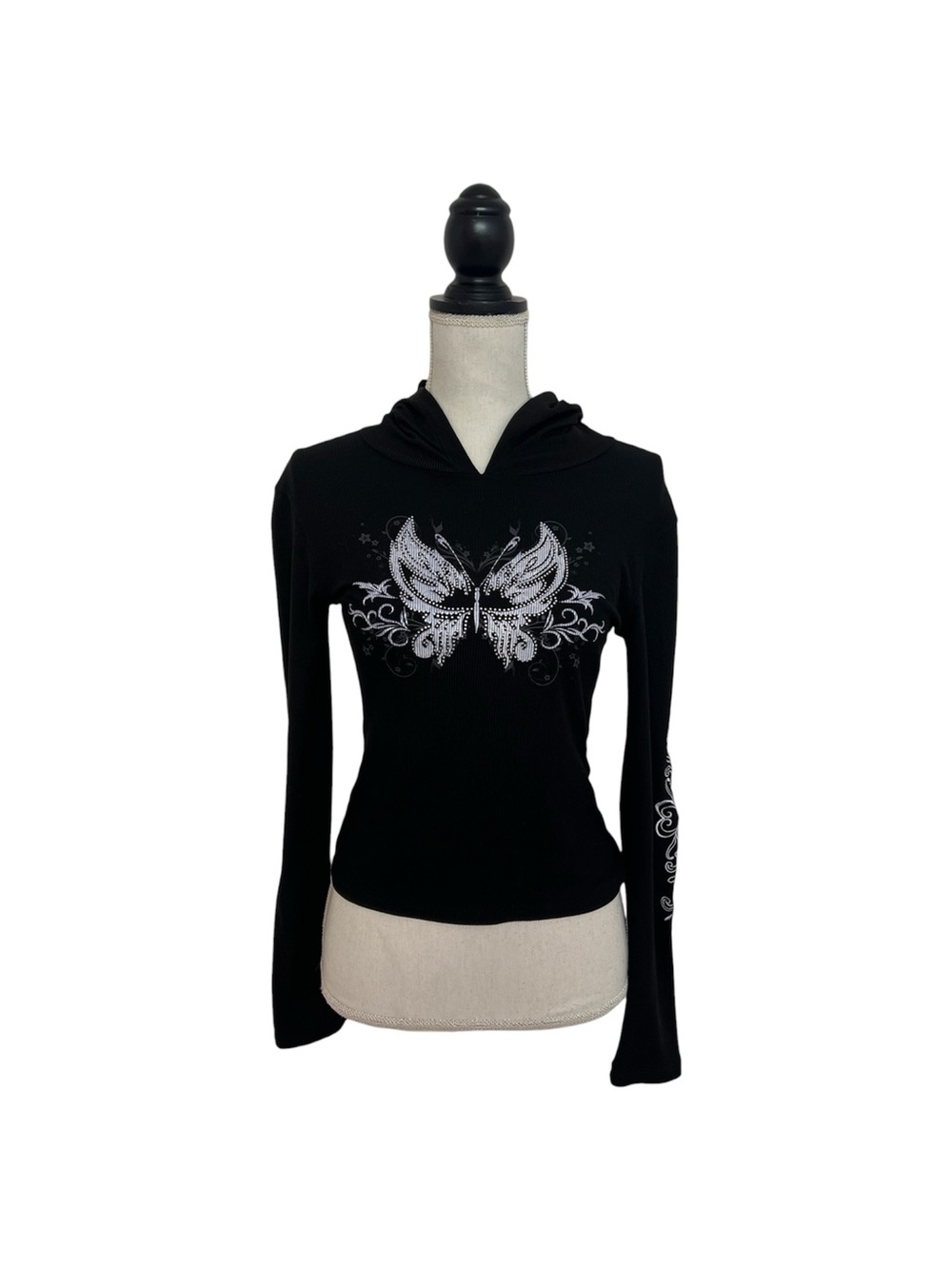 Rue 21 Y2K Butterfly Rhinestone Lightweight Hooded Long Sleeve